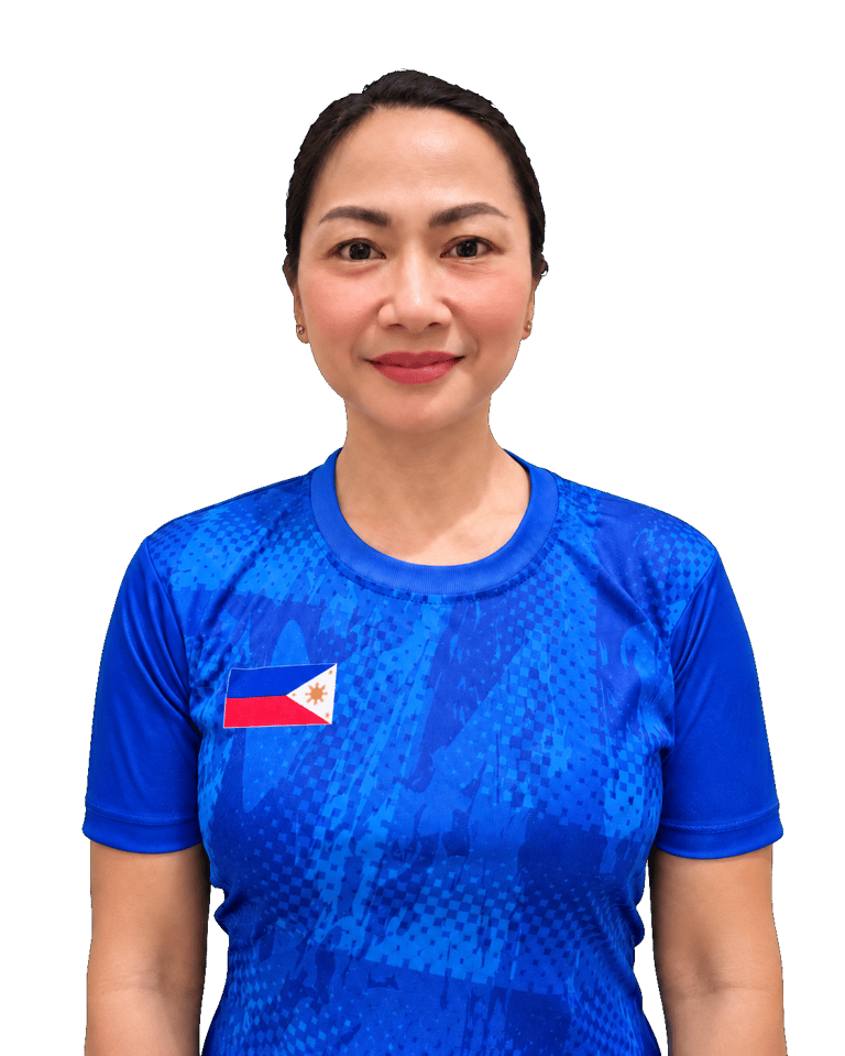 Coach Ofel smiling in a blue Philippine tennis shirt